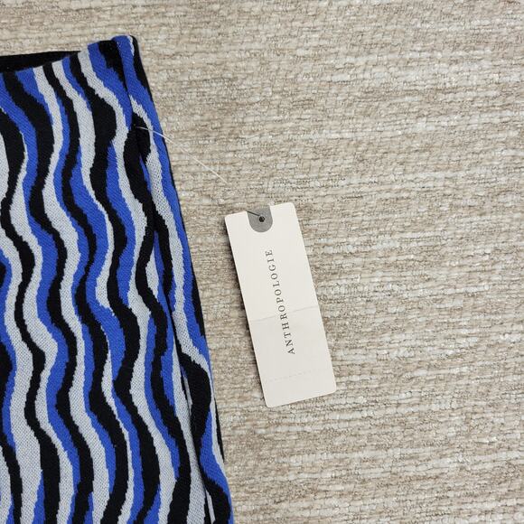 Maeve Anthropologie The Margot Pants XL Blue Wave Motif Knit Pull-On NWT - Picture 4 of 15